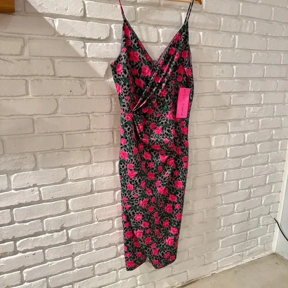 Floral Slip Dress Pink Rose Print Midi Bodycon Spaghetti Strap Y2K 90s Chic Date - Picture 4 of 12